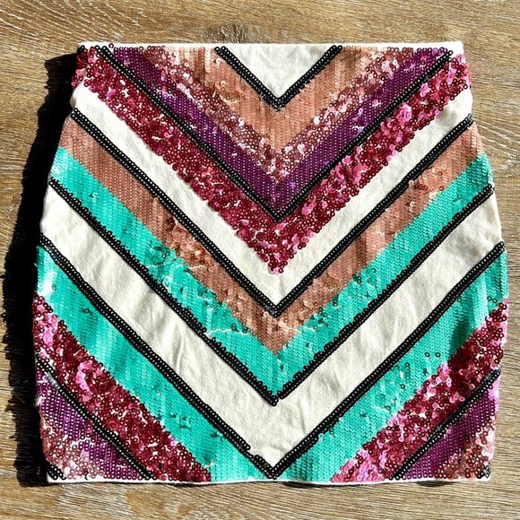 Express Sequin Chevron Stripe Mini Skirt in Multicolor - Picture 2 of 5